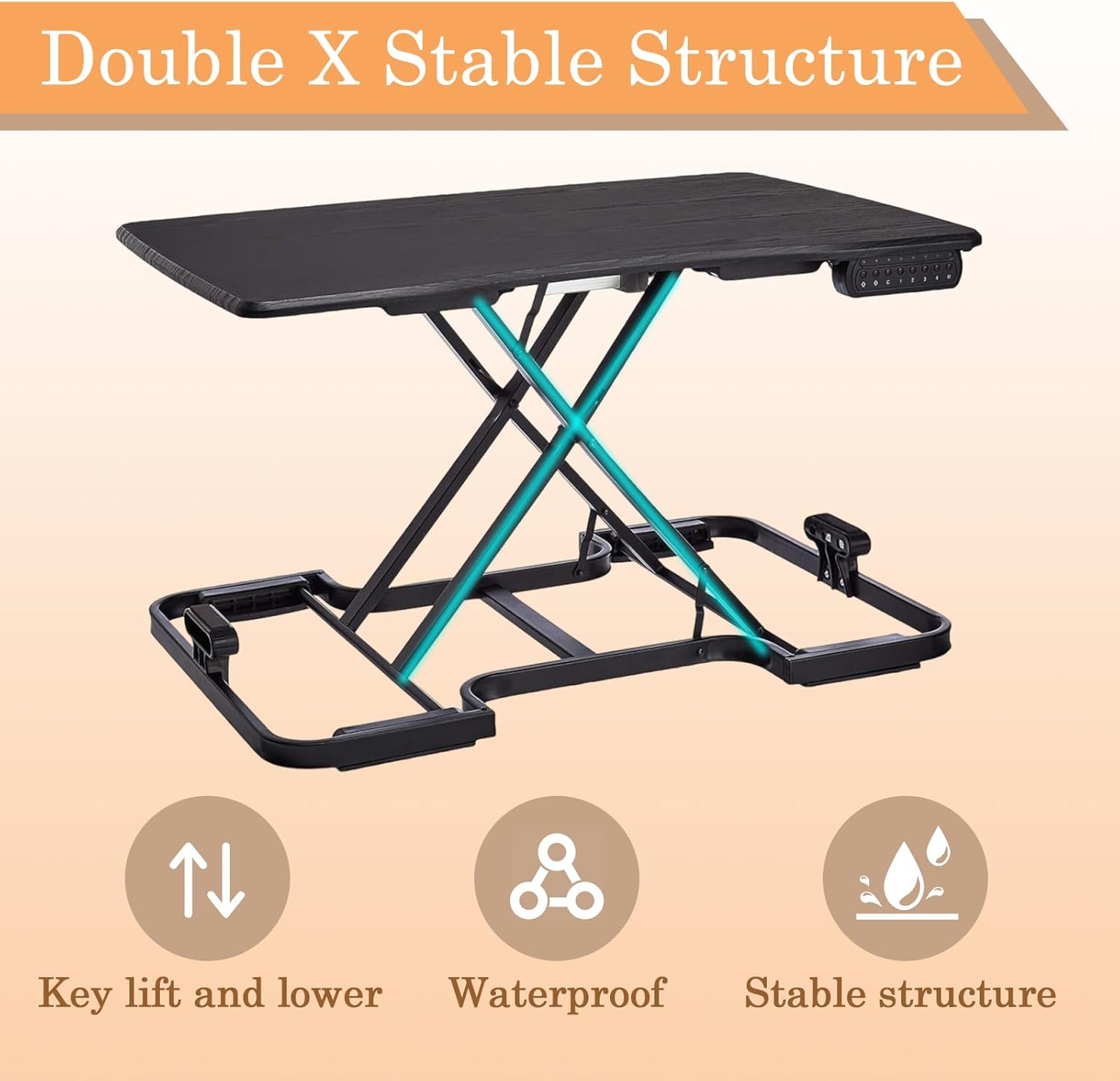 Electric Standing Desk Converter, 32 Inch Height Adjustable Sit Stand Desktop Riser, 5-Level Portable Computer Workstation with Wood Surface, Black