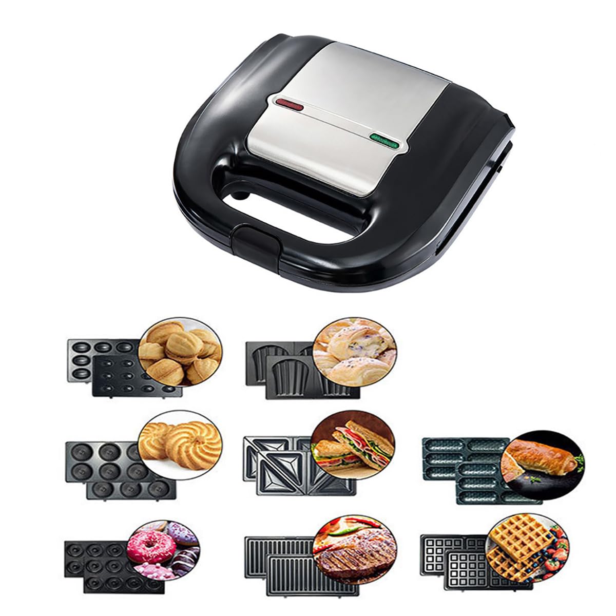 Sandwichera Multifunción, con 8 Placas Antiadherentes Intercambiables Fácil de Limpiar, Máquina para Hacer Paninis o Grill, Diseño Compacto que Ahorra Espacio, Potente Plancha de 750W