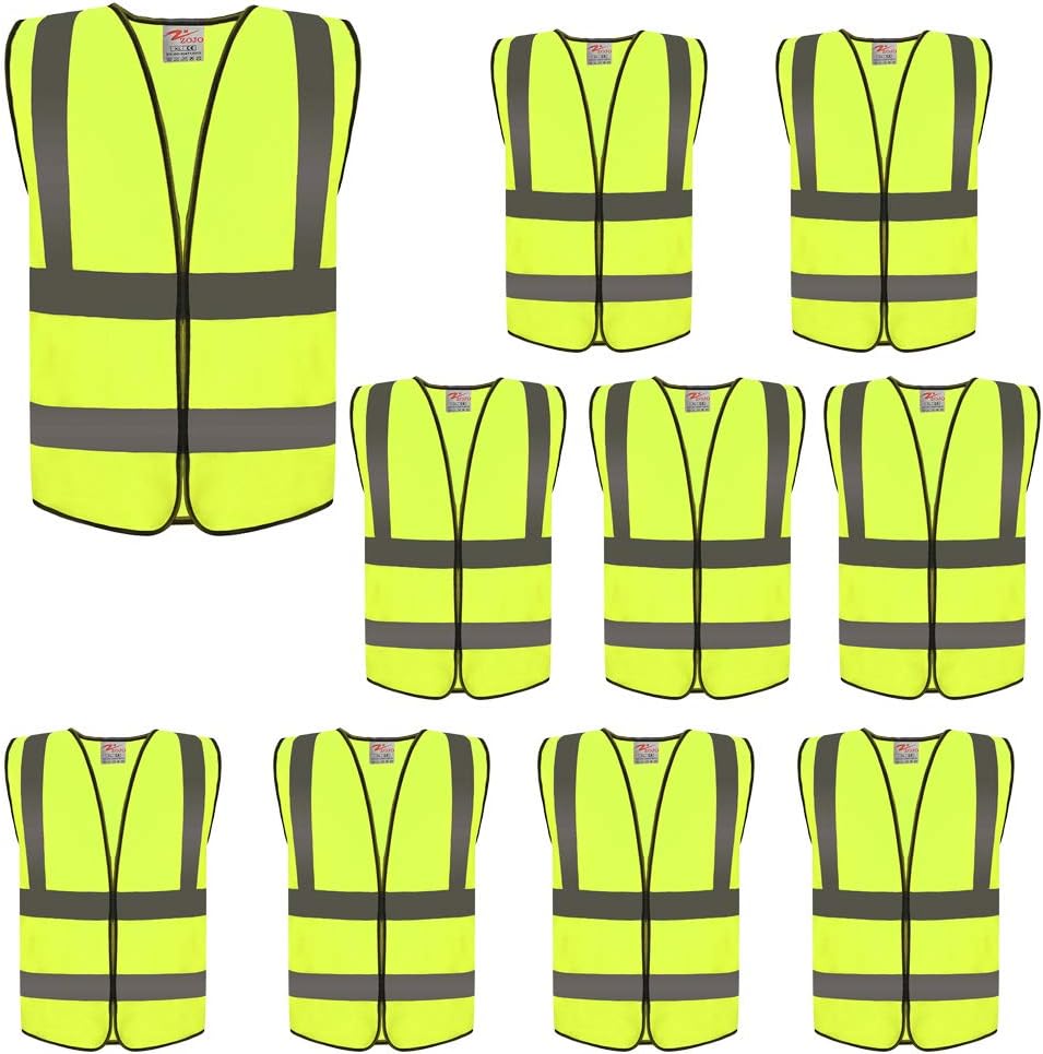 ZOJO High Visibility Reflective Vests,Adjustable Size,Lightweight Mesh Fabric, Wholesale Safety Vest for Outdoor Works, Cycling, Jogging, Walking,Sports - Fits for Men and Women (10, Neon Yellow)