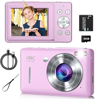 Gtonster 44MP Compact Digital Camera, FHD 1080P Point & Shoot with 16X Zoom, Anti-Shake, Face Detect - Purple Kids Teens Gift