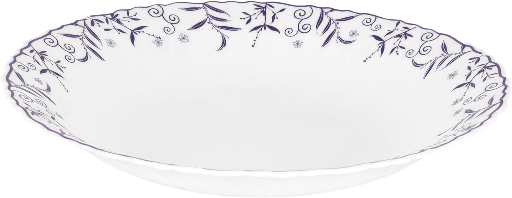 Royalford9.5" Opalware Soup Plate- RF12231 White Plate with Elegant Floral Print Dishwasher and Microwave SafeWhite