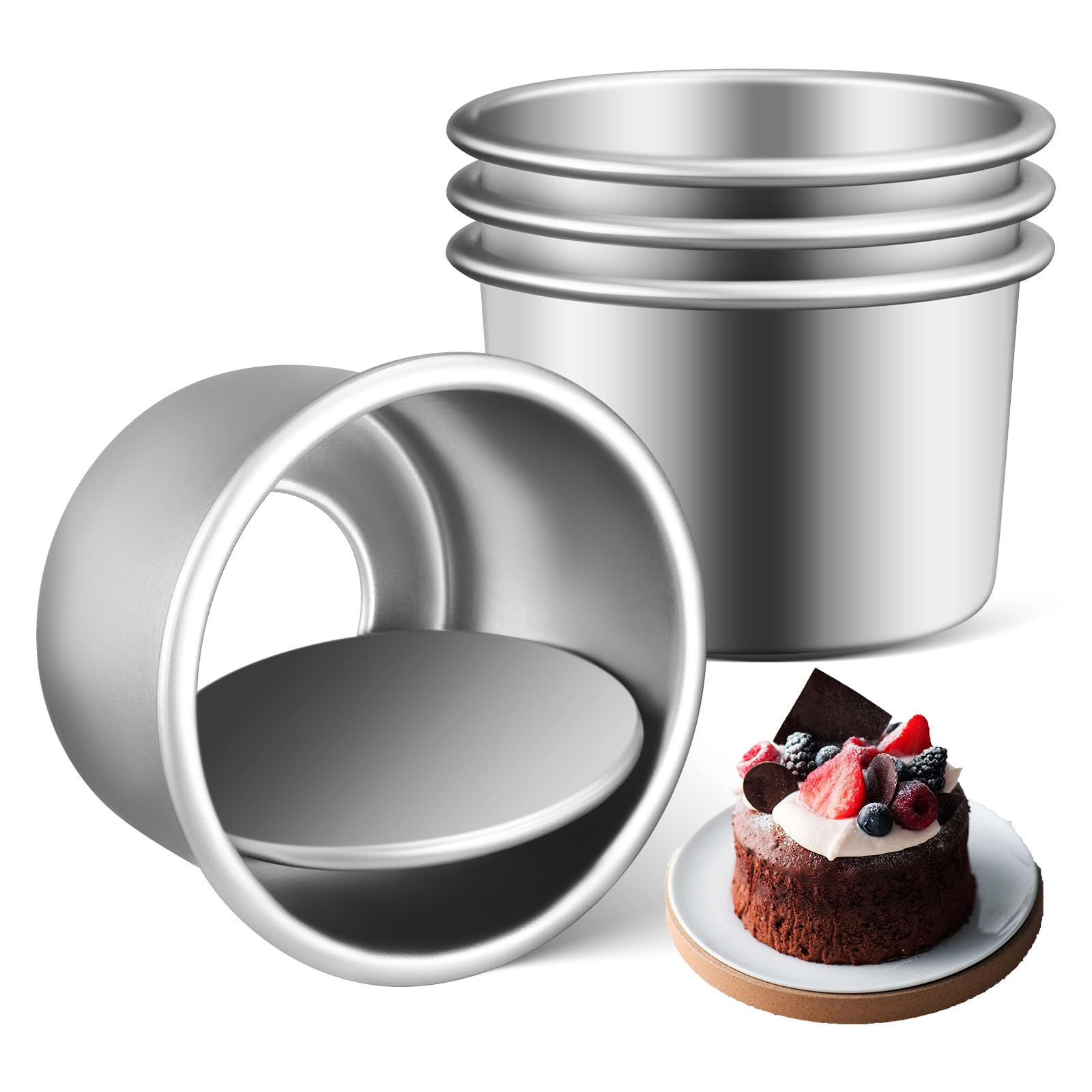 Molde para Pasteles de 2 Pulgadas con Fondo Desmontable, Juego de 4 Piezas de Aleación de Aluminio Antiadherente, Adecuado para Hornear Bizcochos, Tartas y Postres en