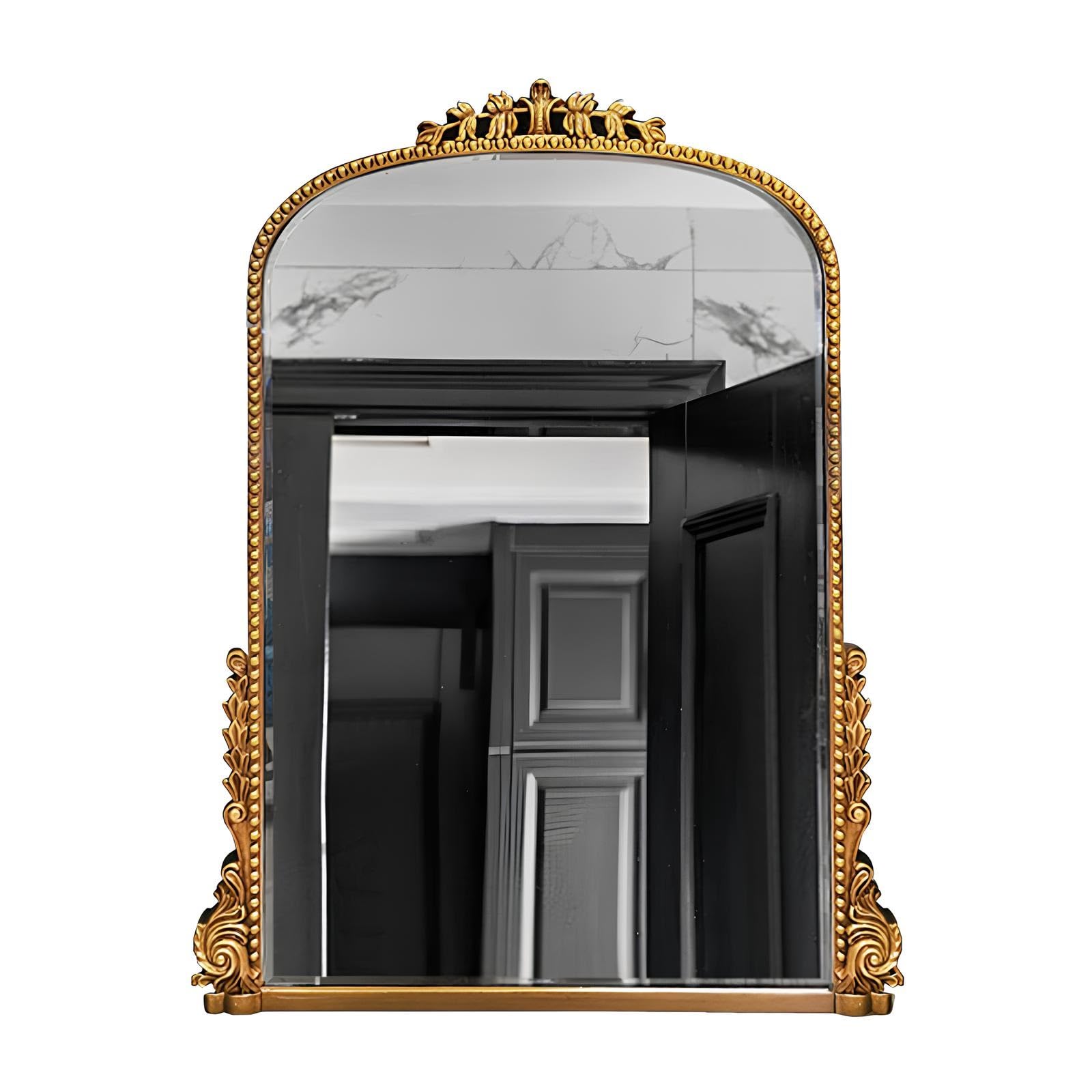 FGXHHS Antique Baroque Mirror For Wall With Frame, Arched Standing Bathroom Living Room Fireplace Entryway Hallway Tabletop(Gold)