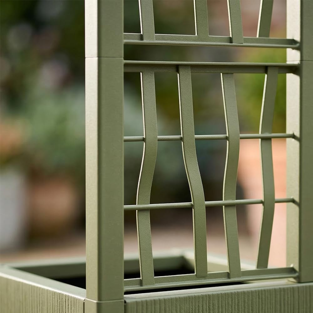 Fioriera alta cm 175 con vaso largo cm 80 Spalliera Grigliata separe' verde oliva graticola rampicante modulabile e componibile per Esterni Giardini Terrazze separatore ambienti locali commerciali