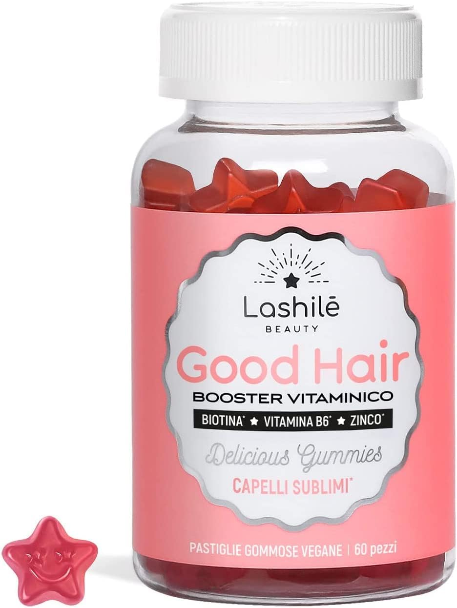 Lashilè Good Hair, Integratore per la bellezza dei capelli a base di Biotina, Vitamina B6 e Zinco | 60 pastiglie gommose