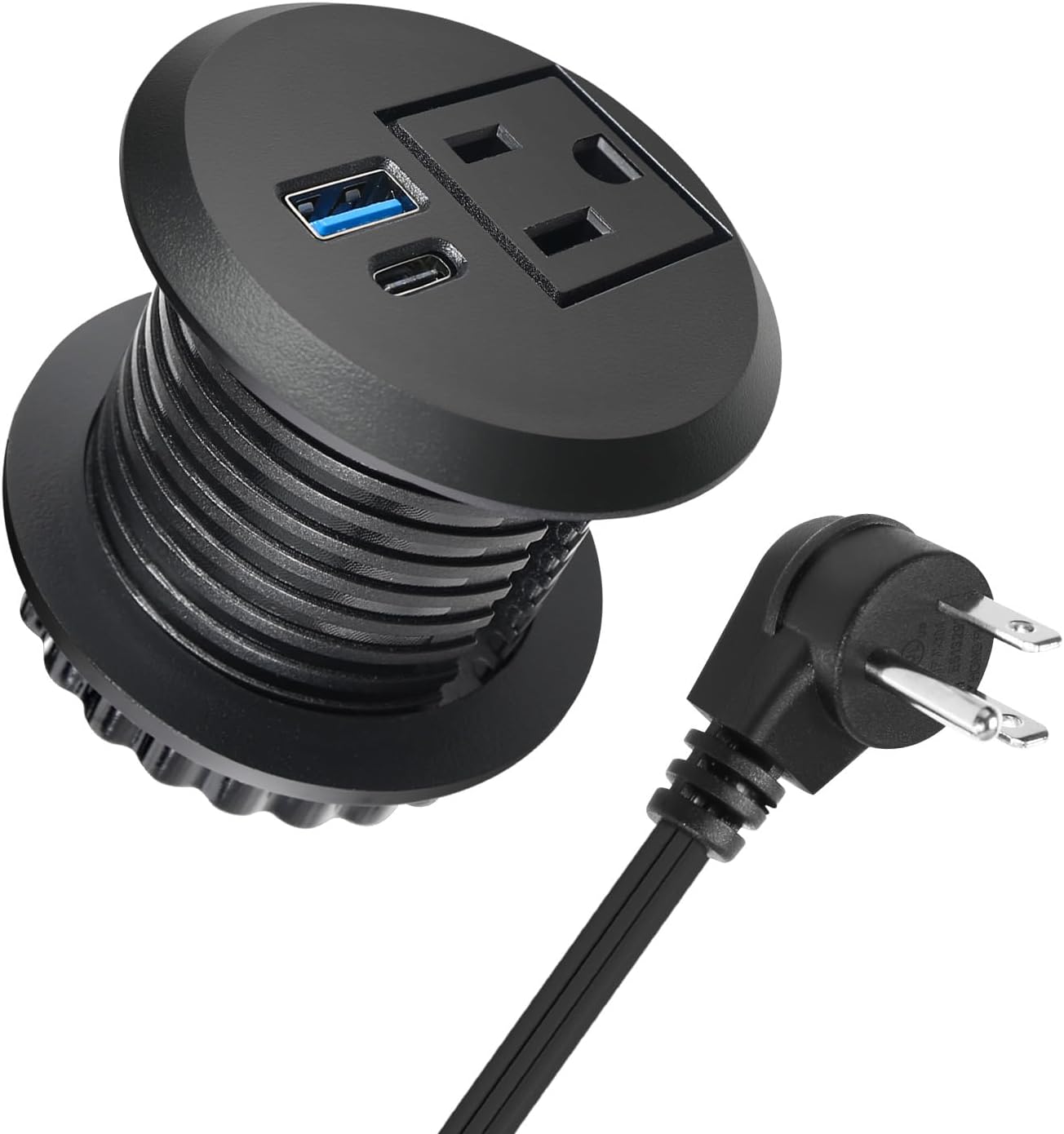 2 inch Desktop Power Grommet with 20W USB-C, Fast Charge Recessed Desk Outlet for Conference Countertop Cabinet Nightstand Furniture, 6.5FT Extension Cord, 45°Flat Plug, ETL Listed