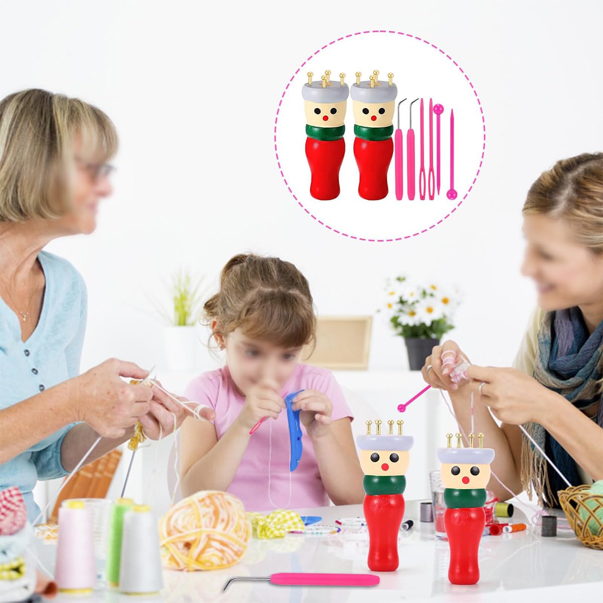 Paquete de 2 muñecas de Madera para Tejer a Mano, Kit de Punto francés para Principiantes, Juego de Agujas de Tejer, aprenda a Hacer Pulseras, Collares y Decoraciones