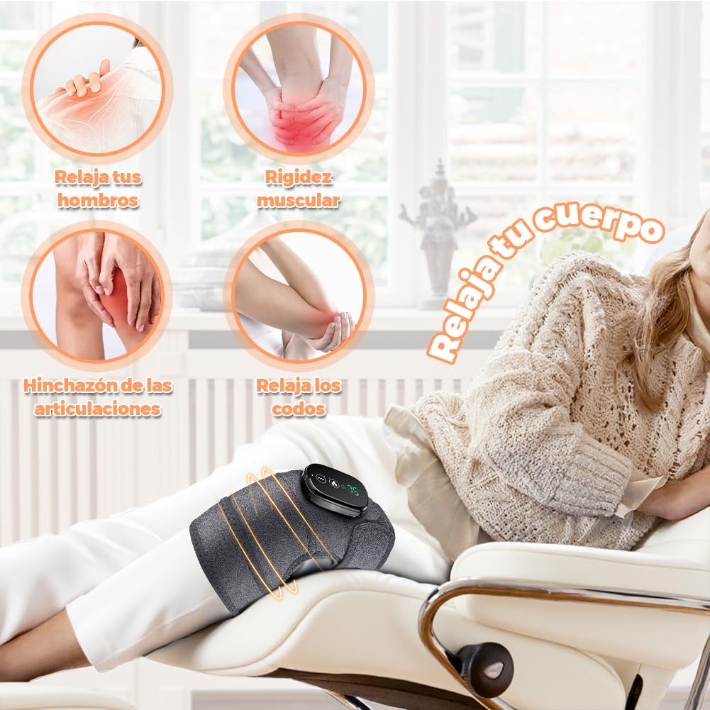 Tiiyee Masajeador de Rodilla Inalámbrico, 3 en 1 Rodillera Térmica con Pantalla Táctil LED Masajeadora Rodilleras Electrica de Rodillera Masajeadora para Hombro Codo Aliviar la Tensión Muscular