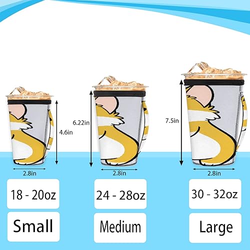 Miniatura 3 de Juego de 3 paquetes de fundas reutilizables de neopreno para taza de café caliente y helado, diseño de dibujos animados Corgi (16, 24, 32 onzas)