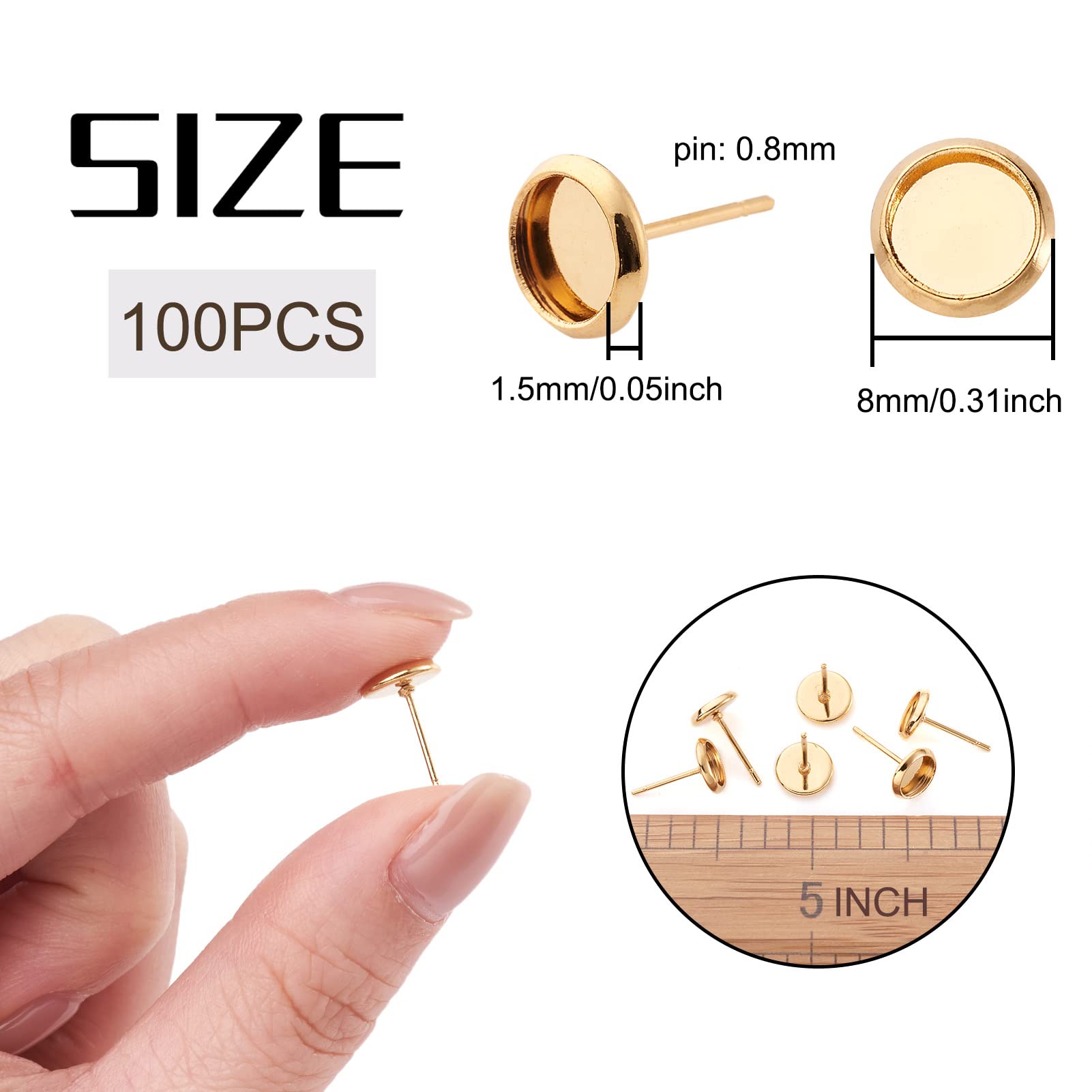 UNICRAFTALE 50 pz Orecchino A Perno con Dadi per Le Orecchie Orecchino A Perno Piatto Rotondo in Acciaio Inossidabile con Anello Orecchini A Bottone Dorati per Creazione di Gioielli, Spilla da 0.8