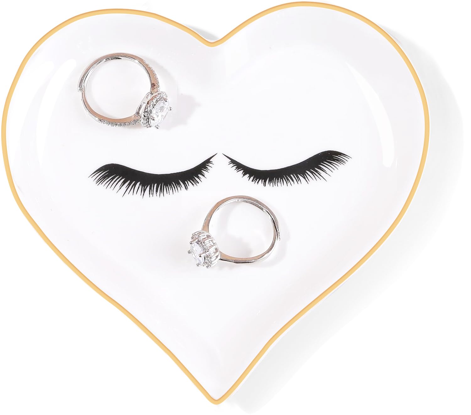 LZBALUYOLZBALUYO Heart Ring Dish with Eyelash Design, Small Jewelry Dish, Ring Holder Dish, Trinket Ring Tray, Engagement Wedding Birthday Christmas Gifts for Women