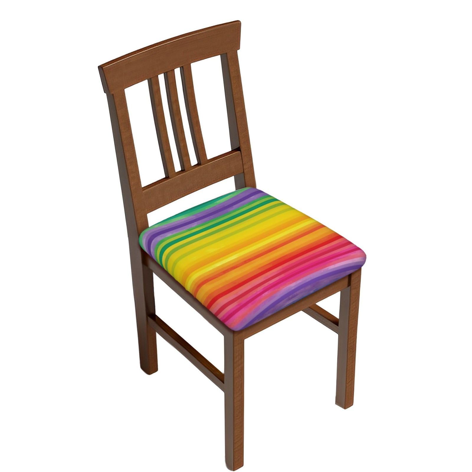 NOGRAX Rainbow Colored Striped Chair Seat Covers Dining Room Chair Seat Covers with Ties Chairs Stretch Kitchen Slipcovers Covers Removable Washable Chair Covers for Bar Wedding Party Decor