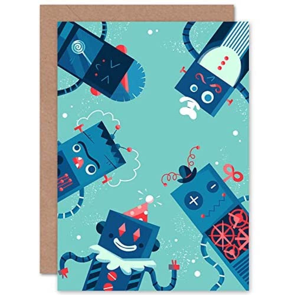 Wee Blue Coo Robot Family Greeting Card With Envelope Inside Premium Quality