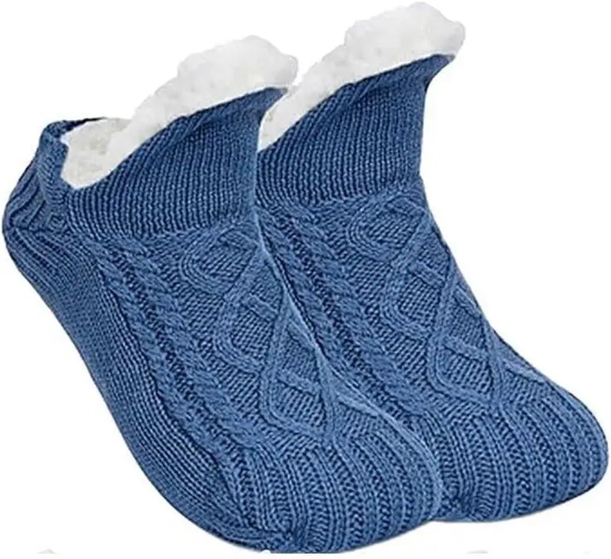 2pairs Thermal Socks Thickened Women Socks Winter Warm Short Cotton Home Sleeping Soft Grip Fuzzy Floor Sock(Blue,Size 35-39 24cm)