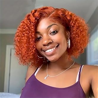 Ginger Orange Glueless Wigs Human Hair Pre Plucked Pre Cut Curly Lace Front Wigs for Beginners 4x4 Deep Wave Lace Closure Bob Wig Human Hair for Black Women 10 Inch