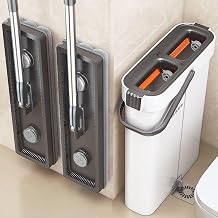 Compact mop Set with Bucket Hands-Free Flat mop for Wet and Dry Cleaning | Ideal for Apartments, Houses, Camper Vans, Windows & Walls | Includes 4 Washable Microfiber Pads