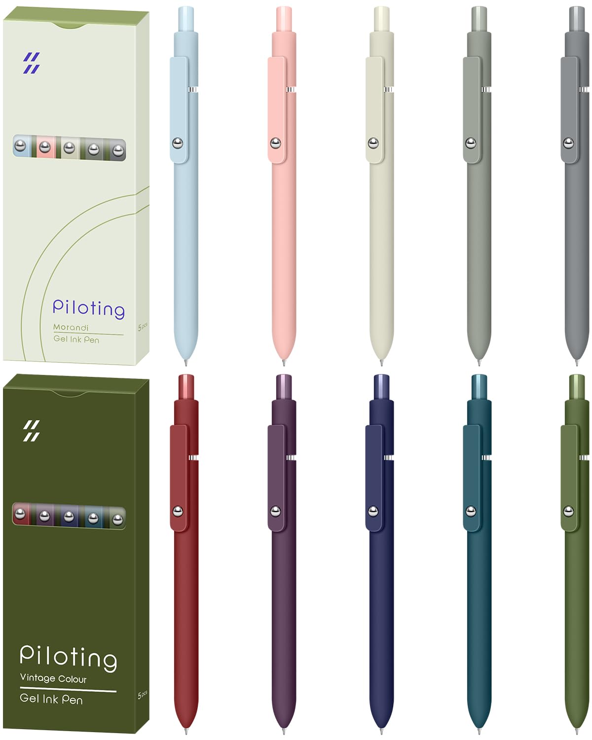 Black Gel Ink Pens Fine Point Smooth Writing Quick Dry Pen Set for Journaling Note Taking, 0.5mm Retractable Japanese Pen Office School Supplies Gifts (Morandi and Retro Color, 10Pack)