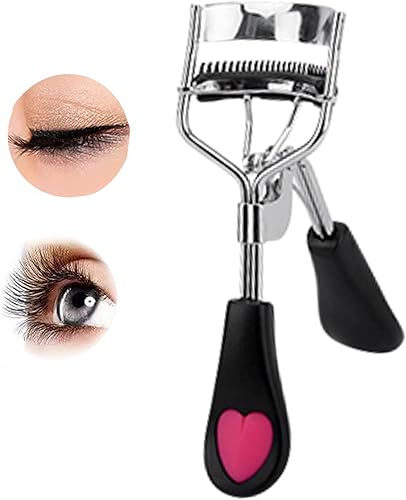 Rizador de pestañas con cojín, rizador de pestañas con peine de pestañas, rizador de pestañas con peine integrado, rizador de pestañas largo y