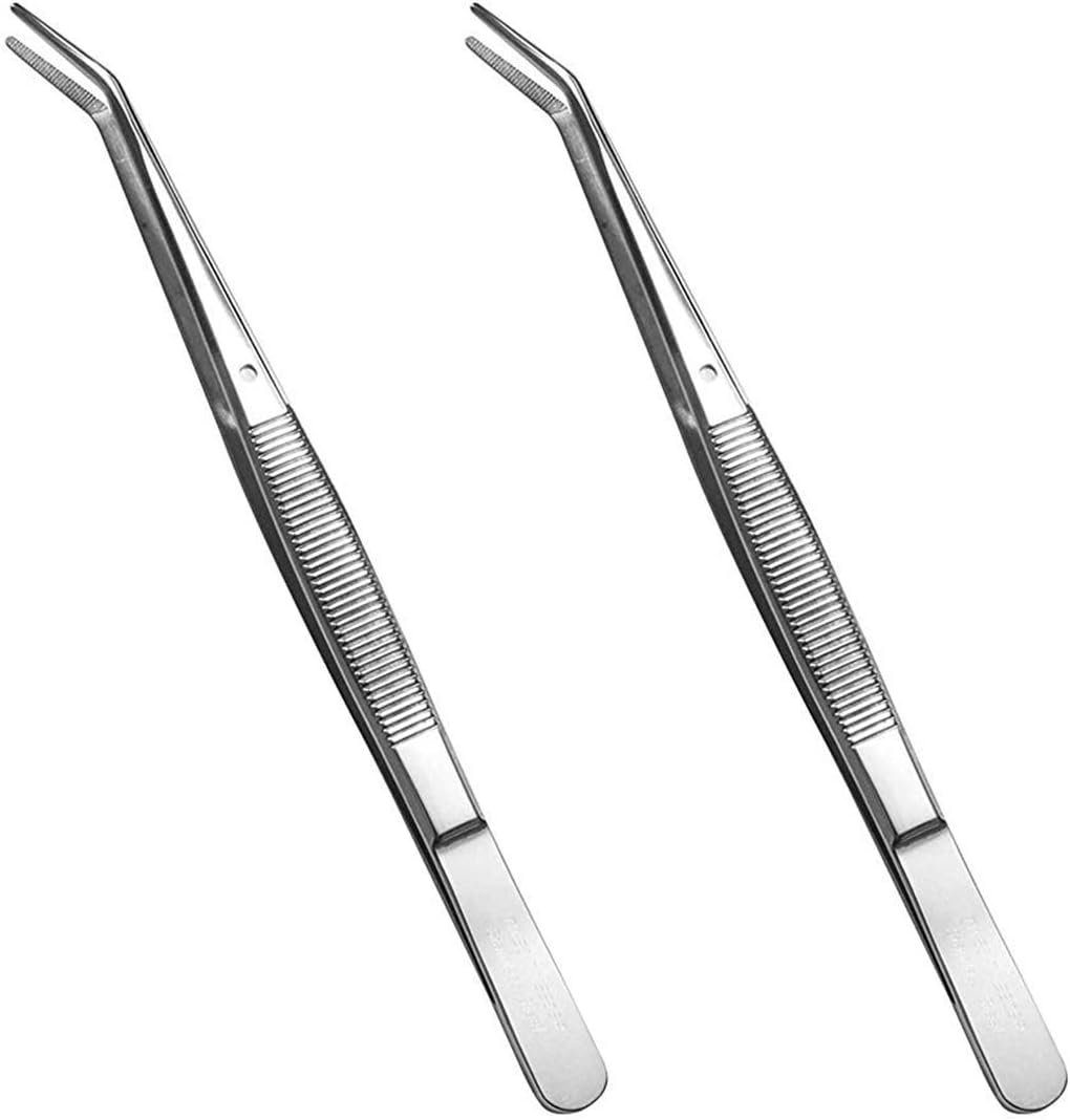 Stainless Steel Tweezers, with Curved Serrated Tip Multipurpose Sewing Machine Tweezers Forceps for Craft Repairing (2 Pcs set)