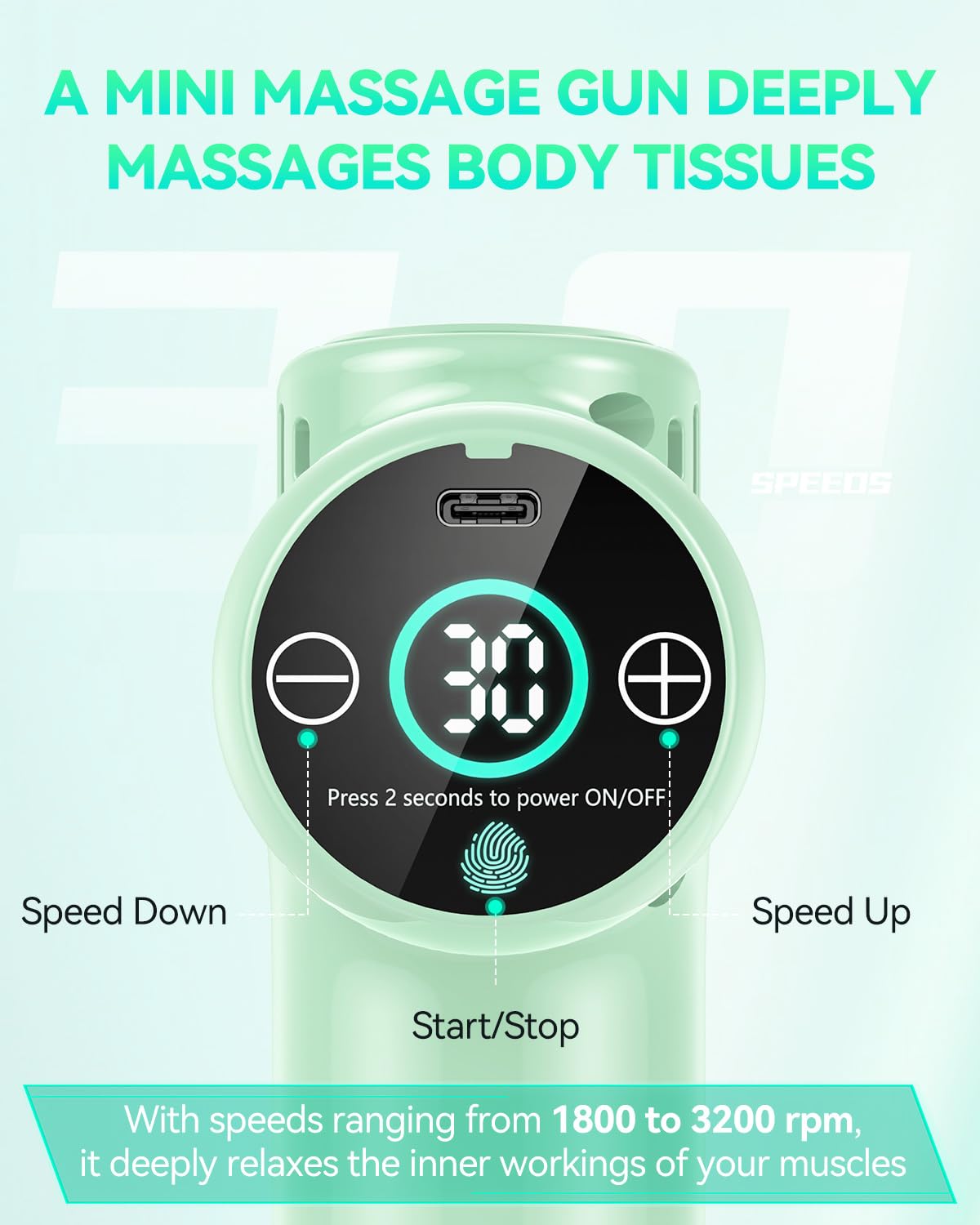 Mini Pistola Massaggio Muscolare,30 velocità Pistola Massaggio per Tessuti Profond Portatile per Sollievo Muscolare,MassaggiatoreProfessionale con Display a LED