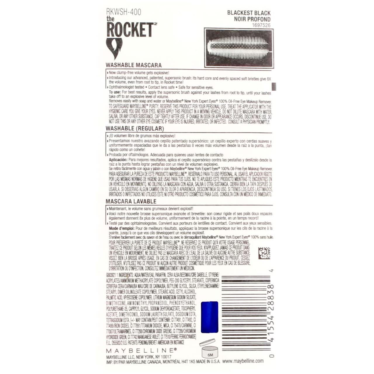 Maybelline Volume' Express The Rocket Washable Mascara, Blackest Black [400], 0.3 Ounce