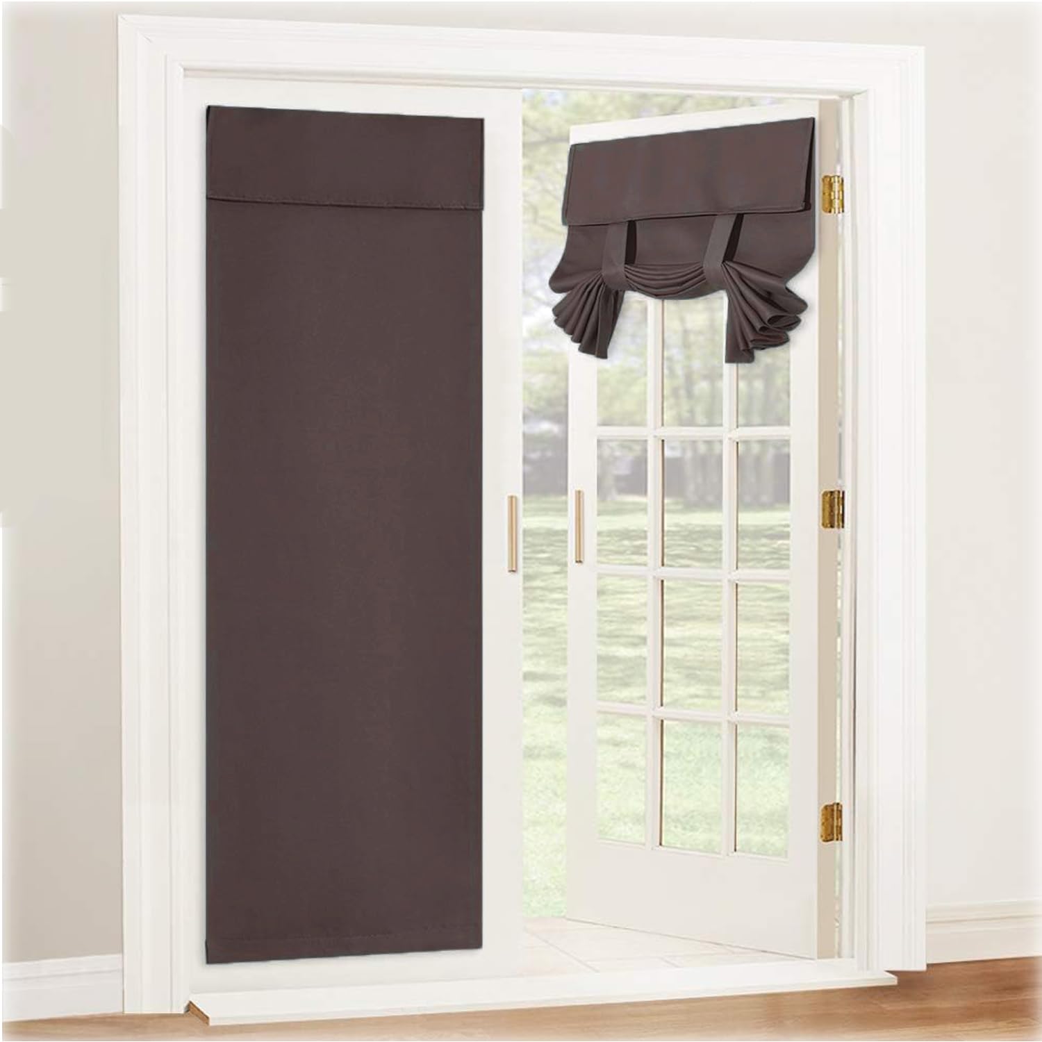 Kebinmaoyi French Door Curtain, Blackout Door Curtain, Polyester,Privacy and Decor, For Glass Door,Bedroom,Office,Brown,22"x56"