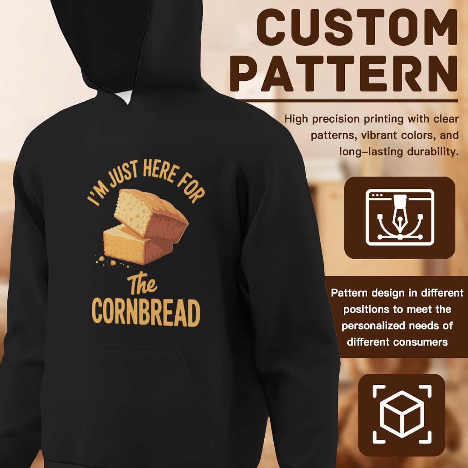 Kids Funny I'm Just Here For The Cornbread Boys Girls Lightweight Kangaroo Pocket Fleece Hoodies