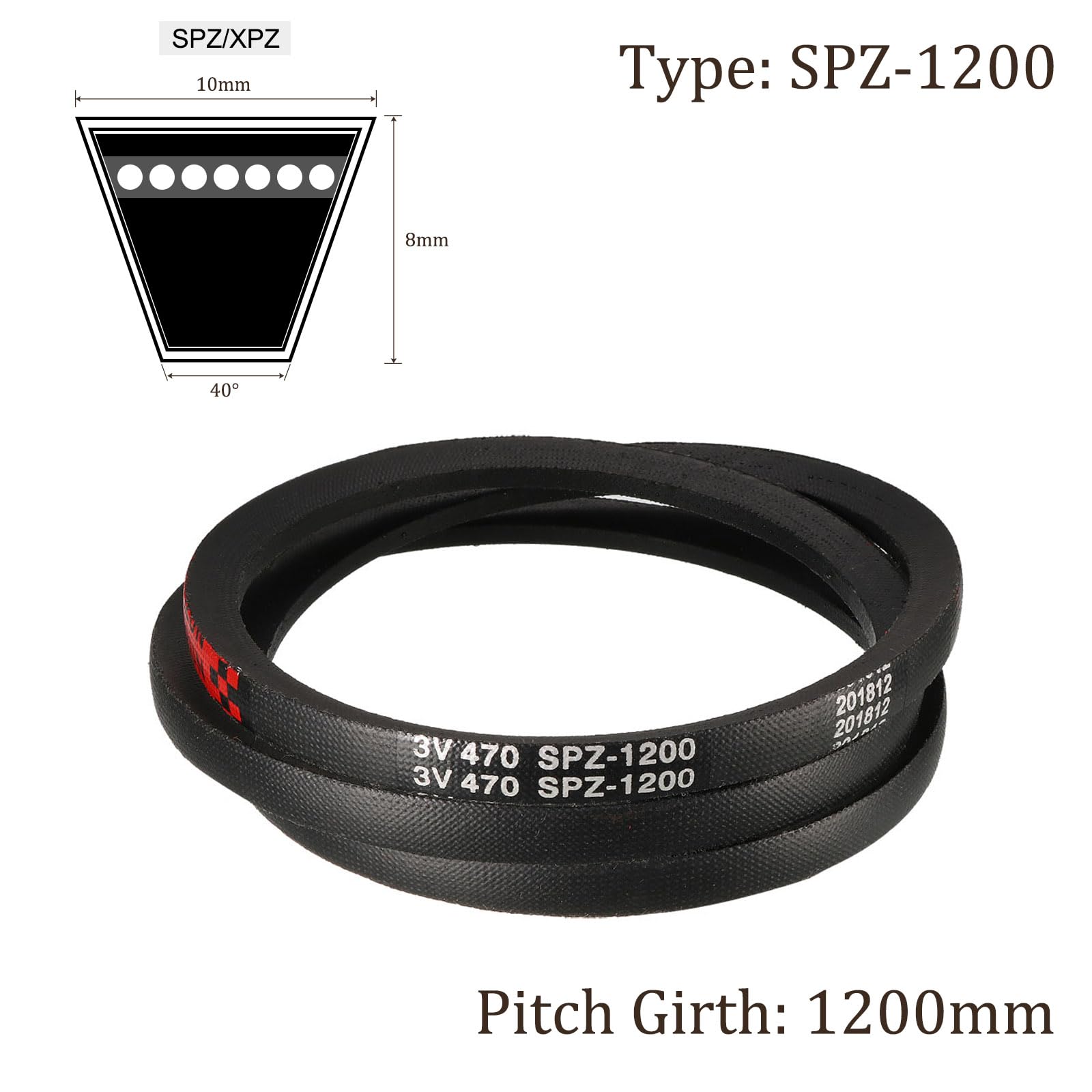SPZ-1200 V-Belts - [1200 mm Pitch Length x 10mm Width x 11mm Thickness] Rubber Drive Belt for Power Transmission Use, Black — Amazon image 3
