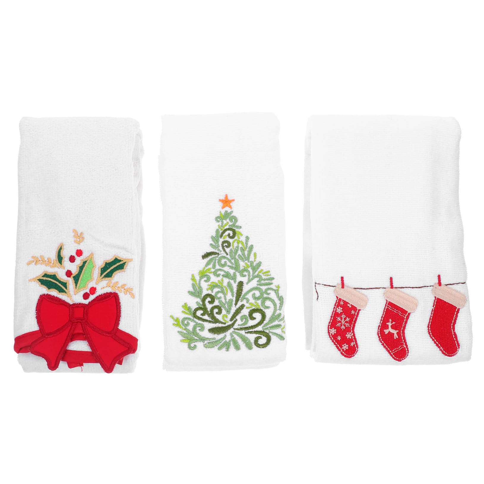 Serviettes de toilette brodées Noël en coton Alipis pour la cuisine et salle de bain (lot de 3)