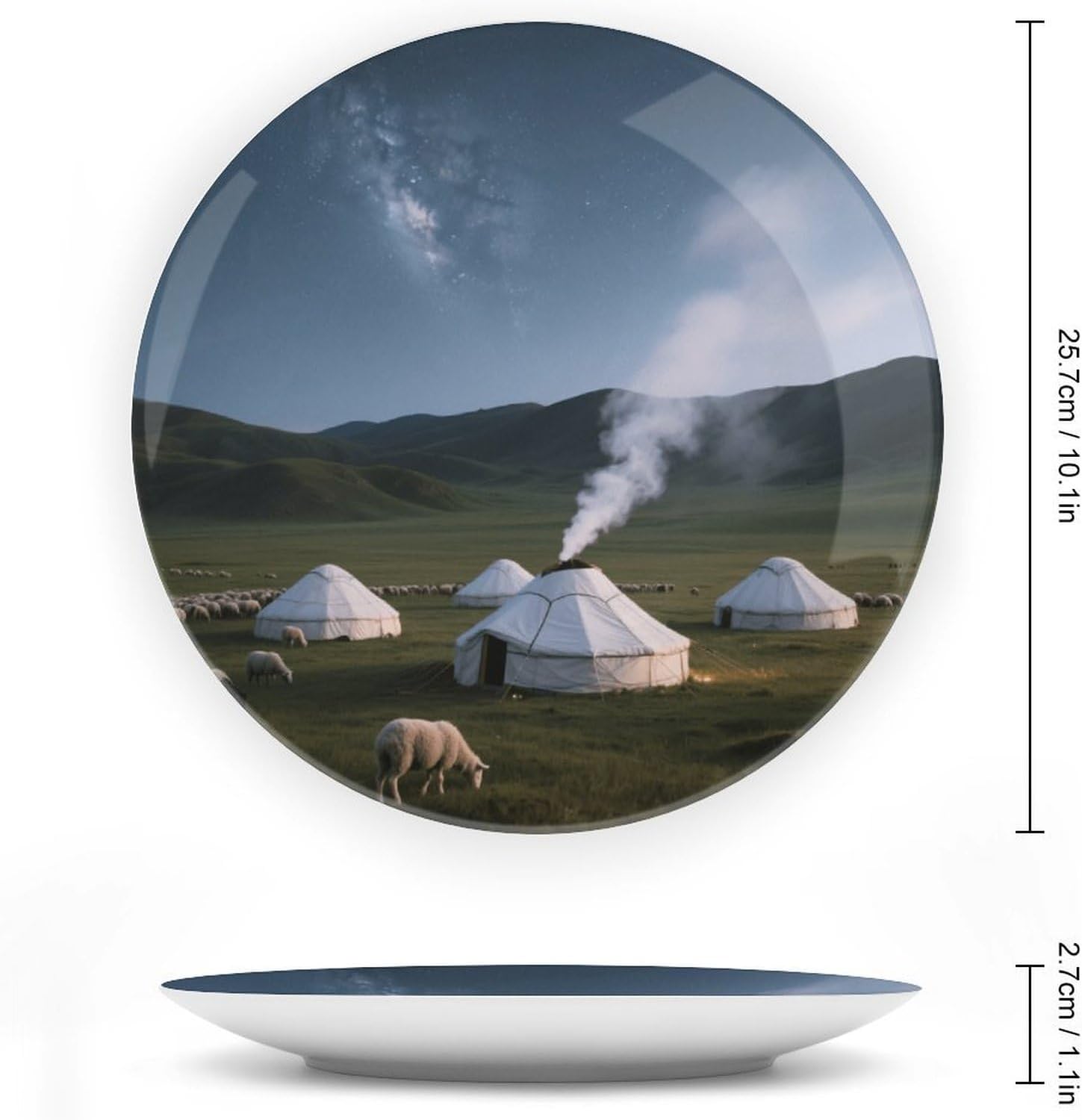 Bone China Decorative Plates Starry Sky Nomadic Tent Ceramic Decorative Plate Wall Decor with Display Stand Ceramic Ornaments for Wall Hanging Decoration