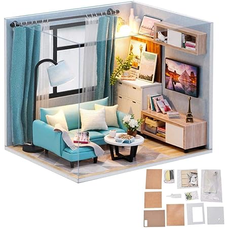 Amazon 手作りの木製の家 Diyミニチュアハウスです ライトと家具を備えた3d Diyの手作りのプリンセスハウス 感謝祭 誕生日 クリスマスイブ贈り物 グリーン ハウス おもちゃ