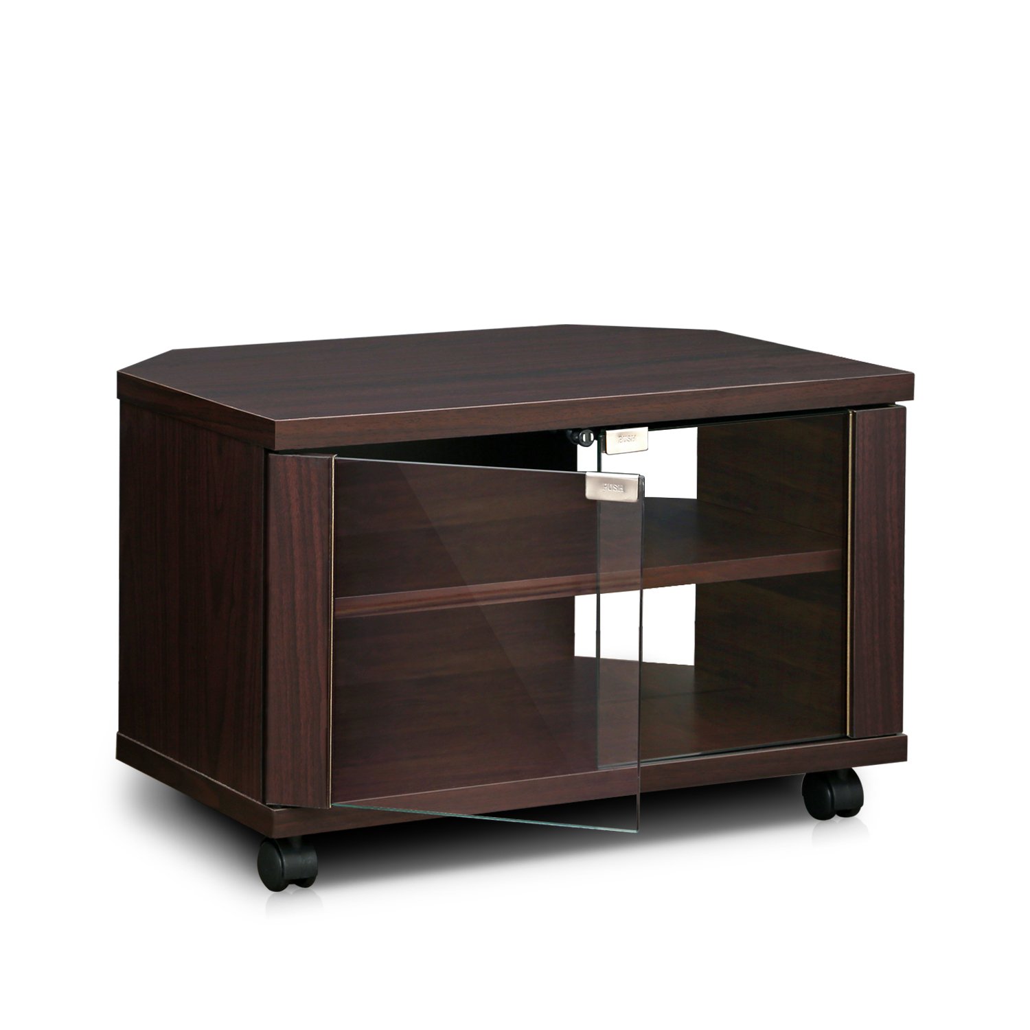 Furinno Petite TV Stand with Double Glass Doors and Casters, Wood, Espresso, 59.94 (W) x 39.37 (H) x 38.86 (D) cm