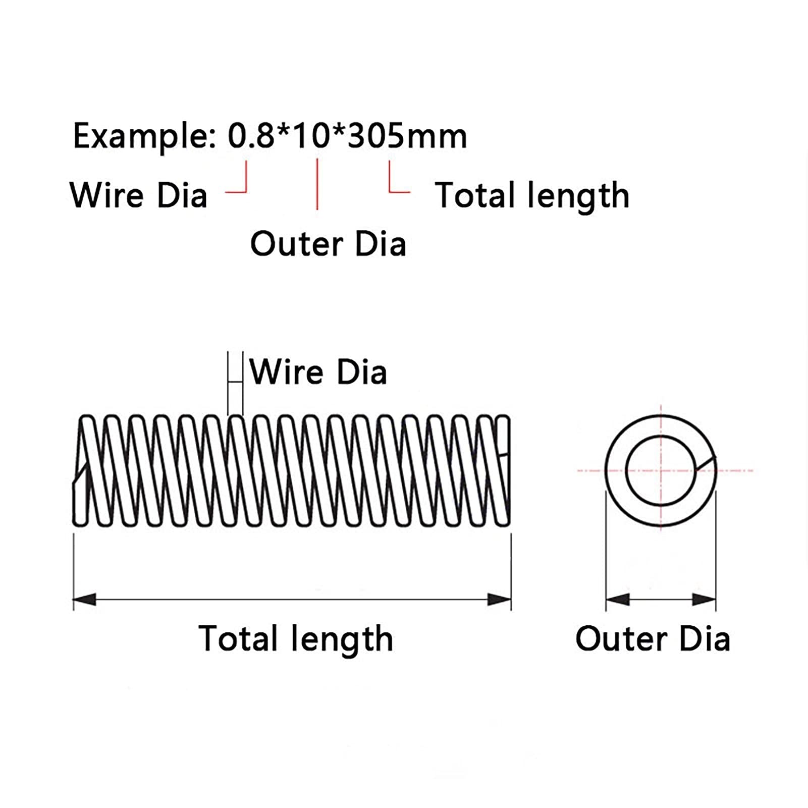 ELLANA Coil Expansion Compressed Springs, Wire Diameter 0.4mm, Outer Diameter 4mm, Free Length 305mm, 0.4x4x305mm Buffer Mechanical ( Size : 2pcs 0.4mmx4mmx305mm )