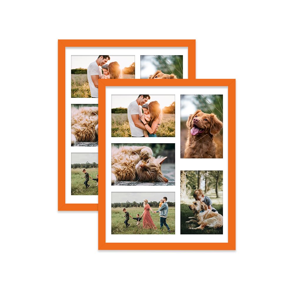 Orange Multi Photo Frame - Holds 5 x 6x4 Pictures, Family Collage Picture Frame for Wall Display, 14x11 Frame size, Set of 2
