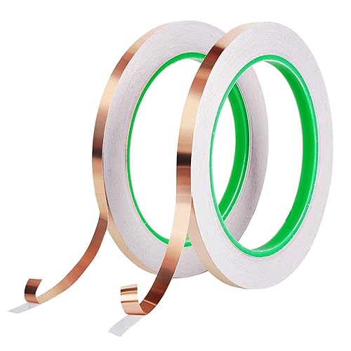 Cinta adhesiva de cobre 2 rollos (14 pulgadas x 22 yardas cada uno) con cinta adhesiva de cobre doble conductora para guitarra, reparaciones