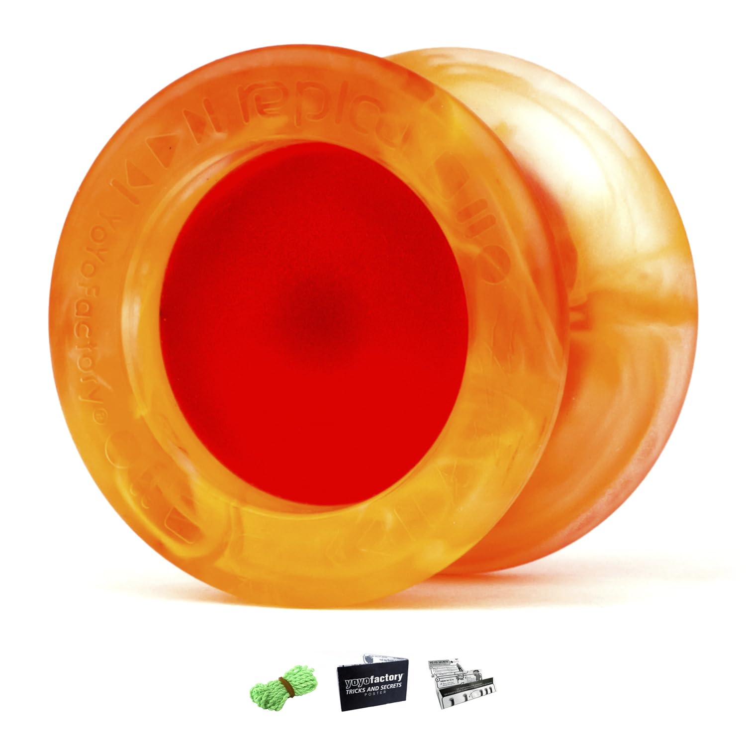 YOYO FACTORY Replay Pro With Ball Bearing & String - Orange/Red (modern spinning yoyo, high speed steel ball-bearing, string and tips included) - World Champion Signature Model