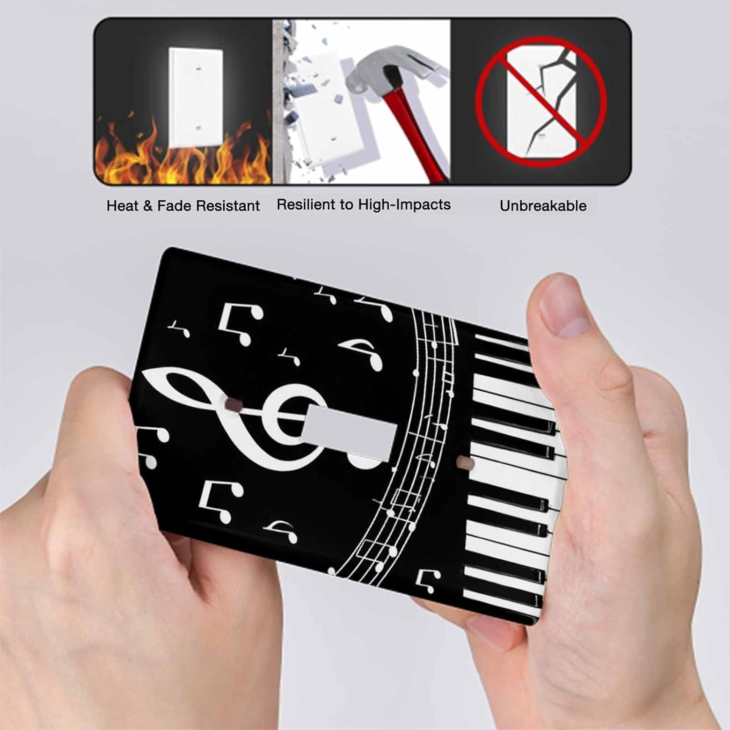 Moslion Piano Music Note 1-Gang Toggle Wall Plate Musical Instrument Black White Key Light Switch Plug Covers Home Kitchen Bathroom Bedroom Decor
