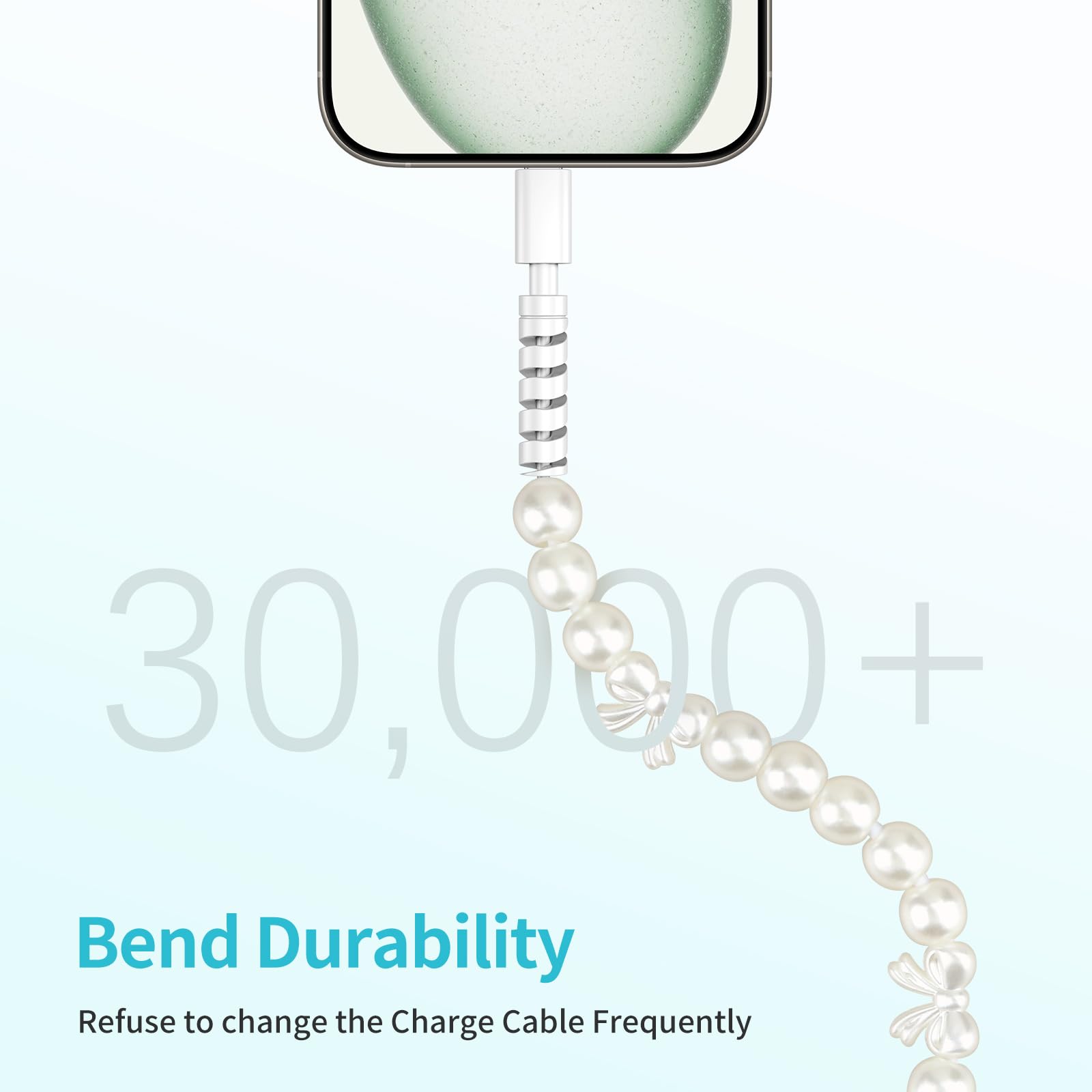Cavo USB a USB C da 1,9 m 60 W bianco perla USB iPhone cavo di ricarica in rilievo tipo C cavo di ricarica rapida con fiocco carino per iPhone 16 15 Plus Pro Max 16E Samsung Galaxy S25 S24 S23