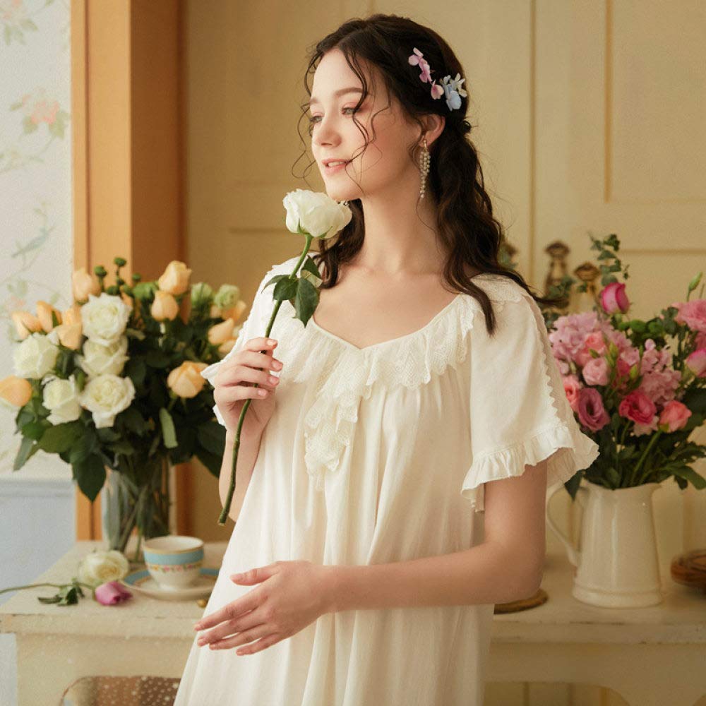 Damen Kurzarm Nachthemd,Retro Baumwolle V-Ausschnitt Spitze Lange Kurze Ärmel Einfach Süß Sommer Ärmellos Lose Soft Home Fit Nachthemd Nachthemd Nachthemd Freizeitkleid, XL