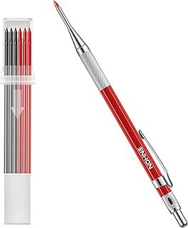 Enhon 2mm Mechanical Carpenter Pencil Set with 12 Marker Refills and Sharpener, Woodworking Marking Tool Solid Deep Hole Construction Pencil, Extended Needle-Nose Tip for Use in Jobs (Black, Red)
