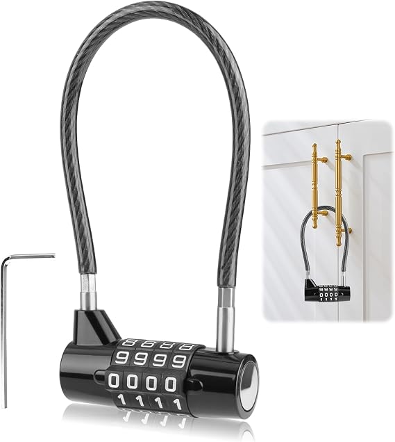 4 Digit Combination Cable Padlock with 7 inch(175 mm) Bold Steel Cable