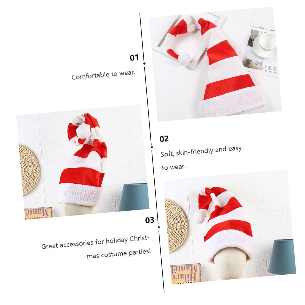 Cabilock 3 Piezas Sombrero De Santa Sombreros Vestidos Gorro De Papá Noel De Navidad Gorro Navideño Confort De Papá Noel De Peluche o De Navidad Confort Decorar Rojo Modelado