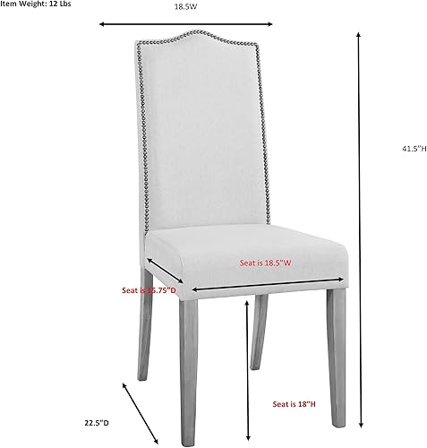 Miniatura 10 de Carolina Chair & Table Silla Parson con respaldo copetudo con ribete de clavos, marco de madera maciza con asiento y respaldo de espuma, sillas