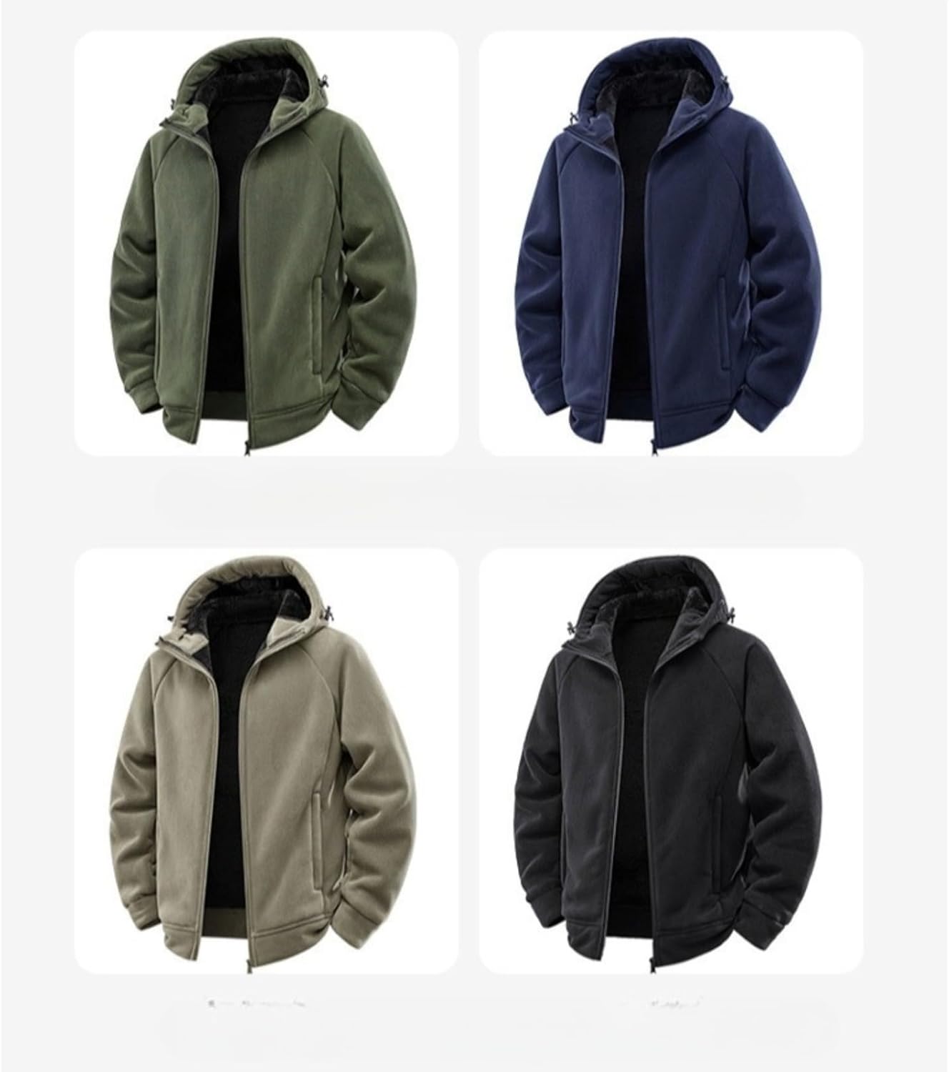 Men Warm Thick Fleece Hooded Jacket Casual Soft Fall Winter Cargo Coat Warm Full Zip Outdoor Cardigan Jackets