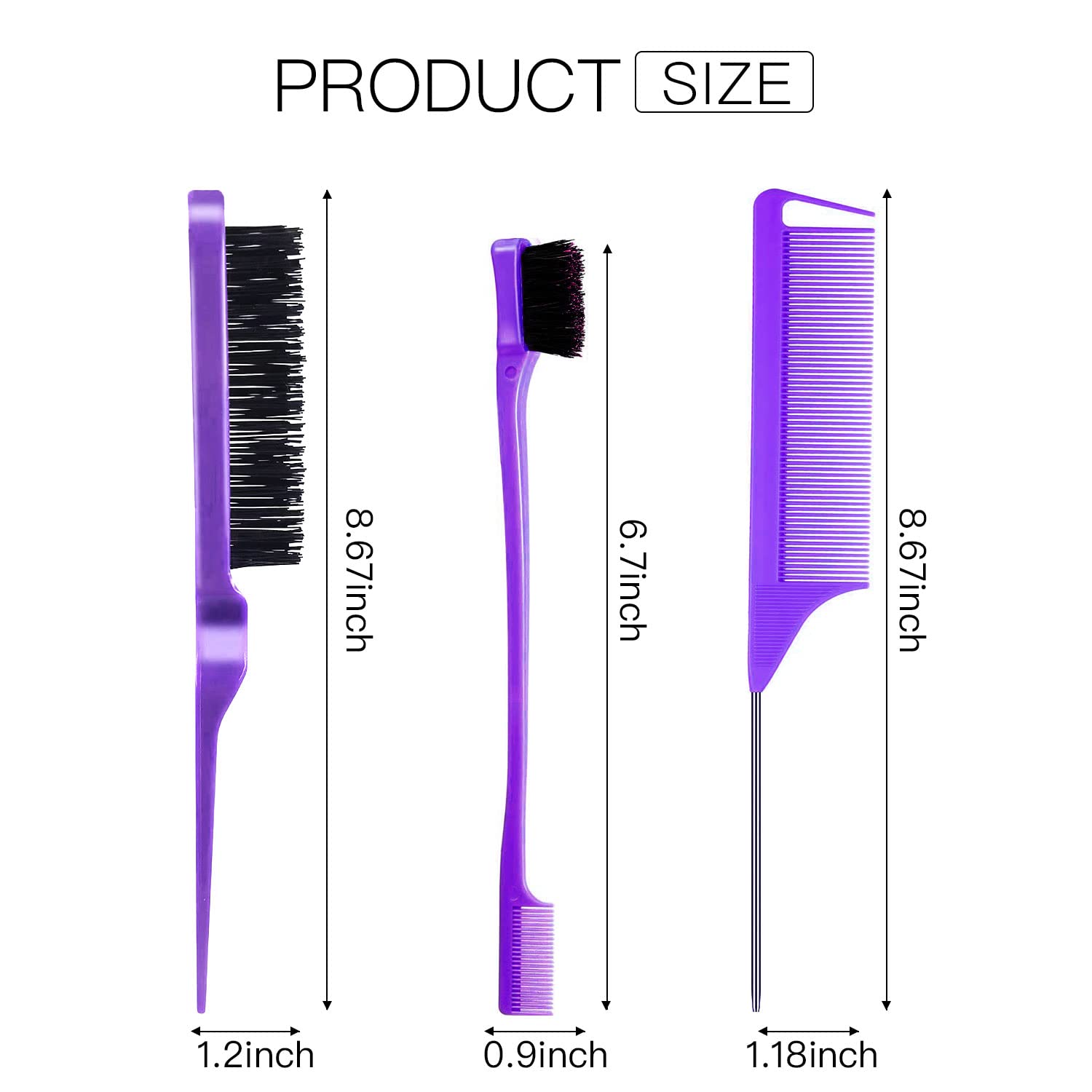 AESIFR 3-Piece Teasing Brush Set, Dual Edge Brush, Sturdy Styling Comb, Carbon Fiber Parting Comb - Image 2