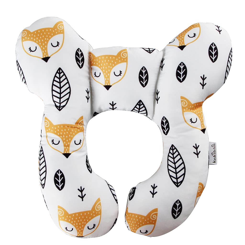 KAKIBLIN Baby Neck Pillow, Upgraded Baby Support Pillow for Head and Neck, Babies Head Pillow for Car Seat,Pushchair,Travel(Yellow Fox)