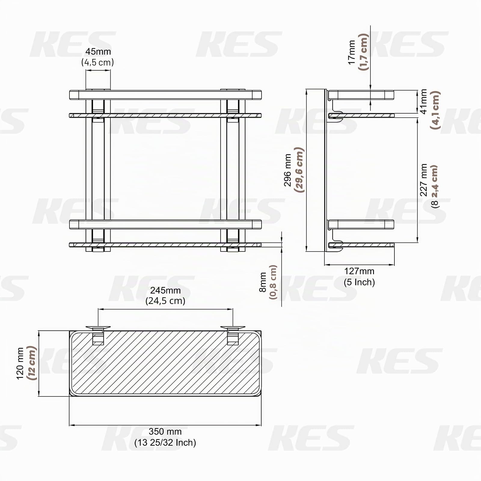 KES Estanteria Baño Estanteria Cristal Baño Estantes Vidrio Templado 8mm Estante Ducha 2 Niveles Aluminio Plata Rectangular, A4126B
