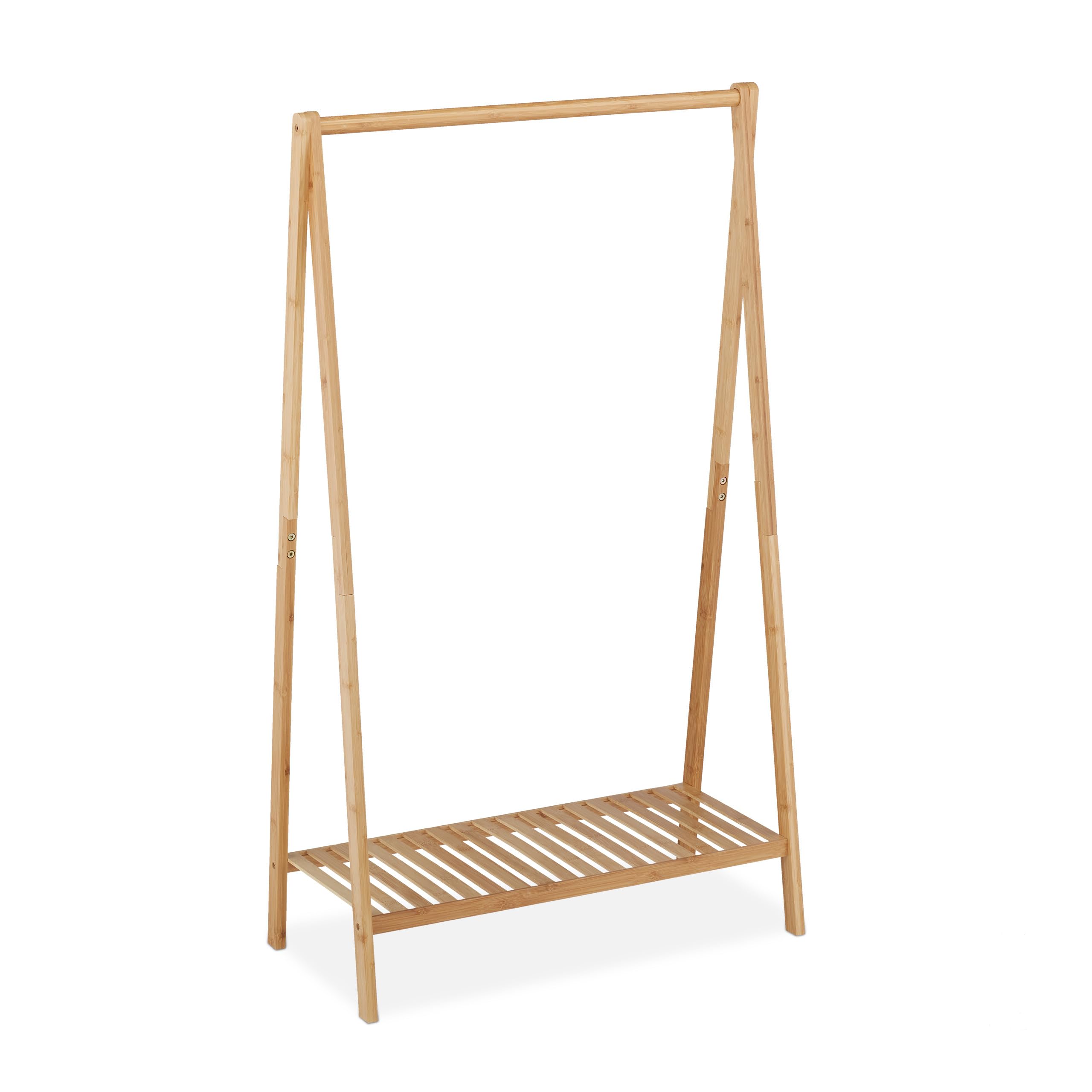 Relaxdays Appendiabiti in bambù, per Ingresso, Guardaroba con Ripiano e Asta, Scarpiera, HxLxP: 120x67x35 cm, Naturale