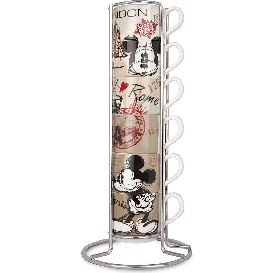 EGAN - Set da 6 Tazze da Caffè Impilabili PWM02I/6XY in The City in Porcellana + Metaltrack da 80 ml | Tazzine Multicolore, 21×9 cm, Adatto a Lavastoviglie e Microonde