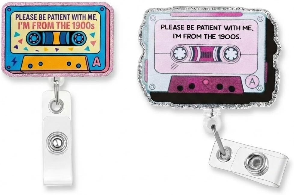 Funny Badge Reel Please Be Patient with Me, I'm from The 1900s" Retractable Retro ID Card Acrylic Badge Holder Clip for RN LPN CNA MA Nurse Healthcare Workers Doctor Nursing Students 2 PCS